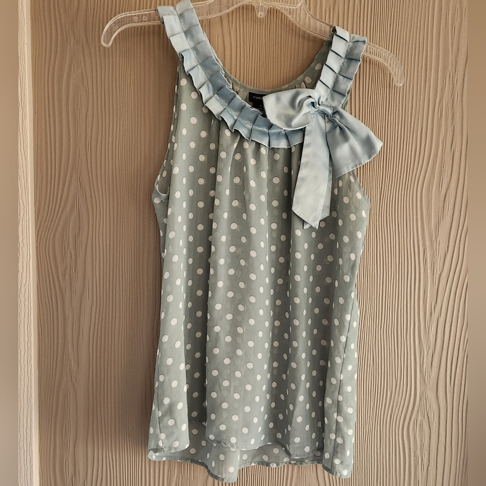 Rue 21 Green White Polka dot top